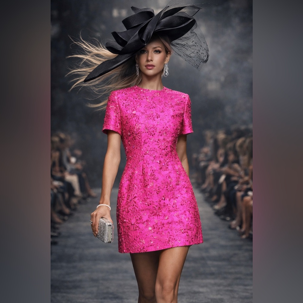 💕Belle of the Ball💕Elegant Pink Floral Garden Party Dress/Kentucky Derby - Picture 6 of 7
